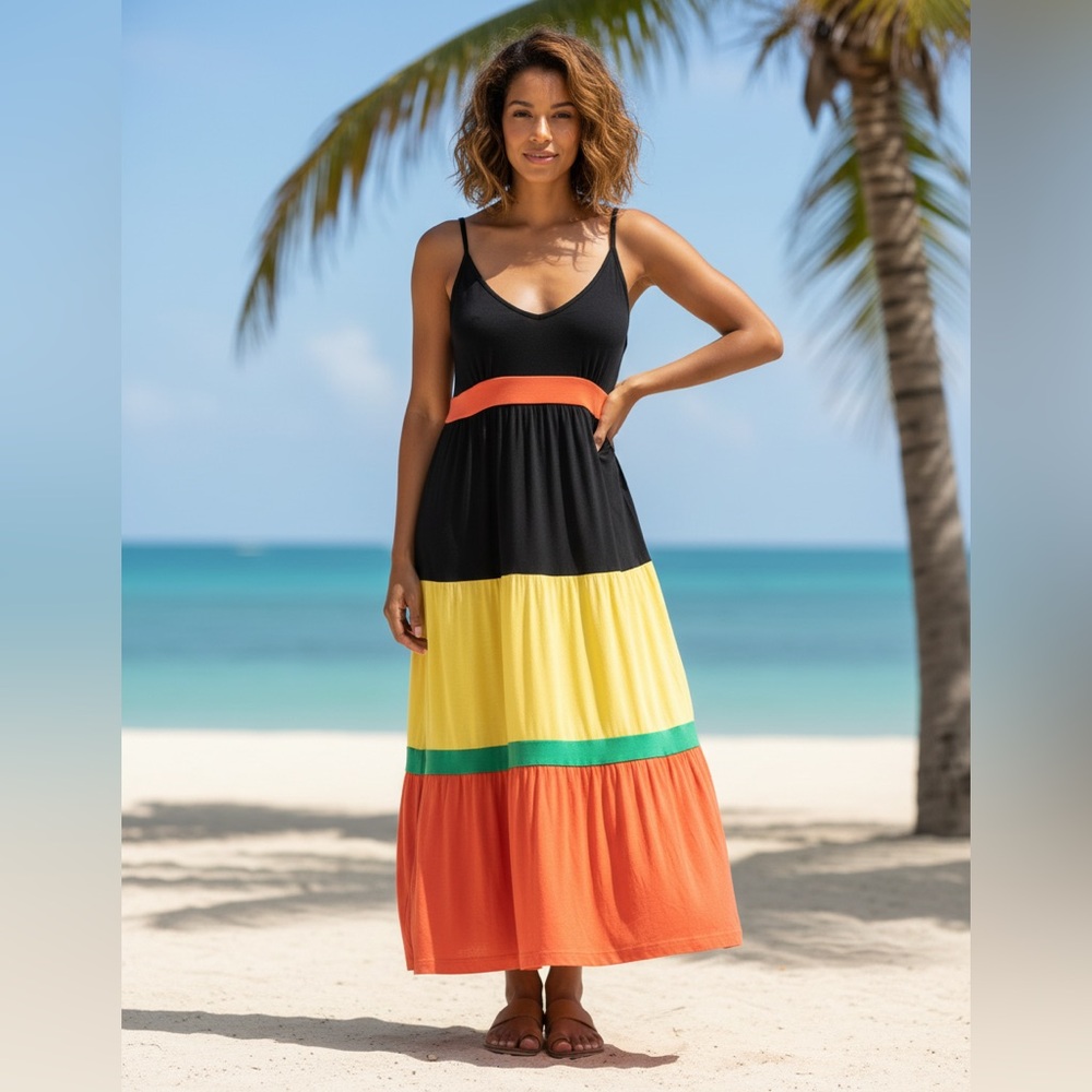 M Heart M Tshirt Sundress Dress size MED color block black orange yellow green